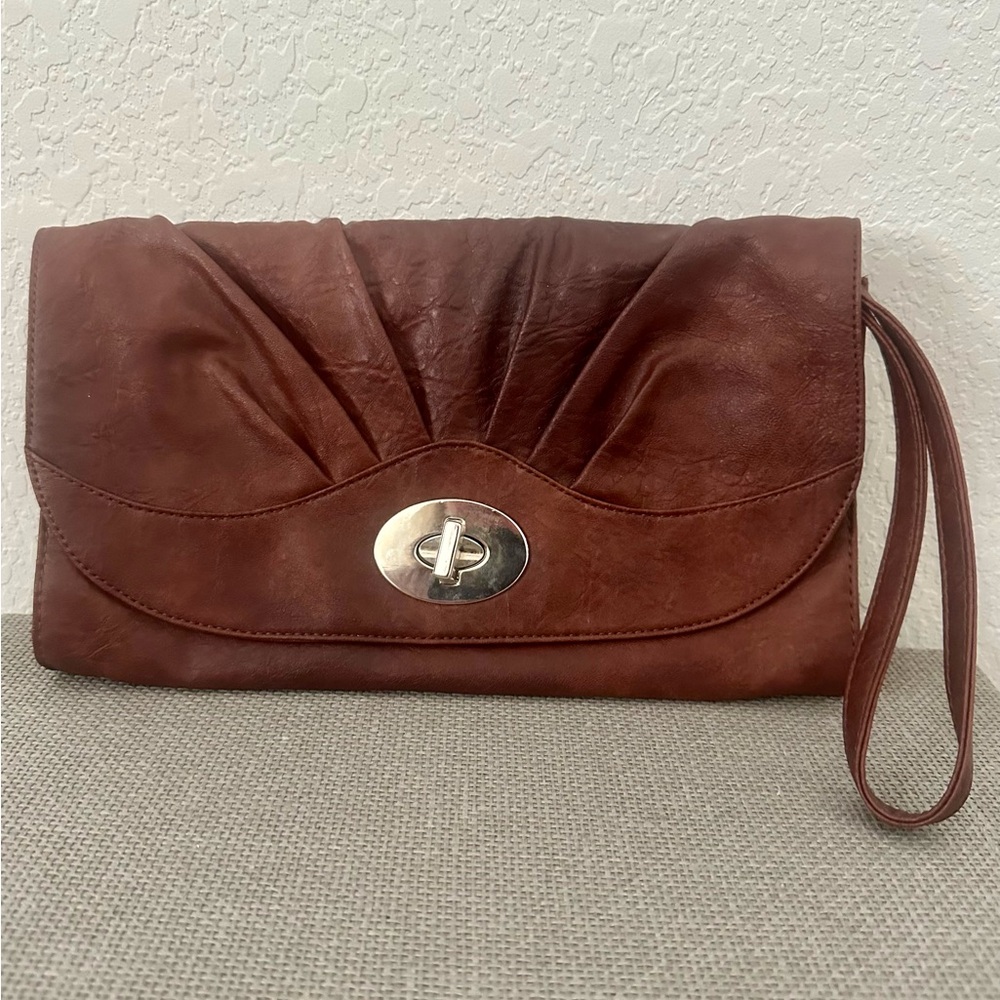 Bandolino Rich Brown Leather Clutch/Wristlet